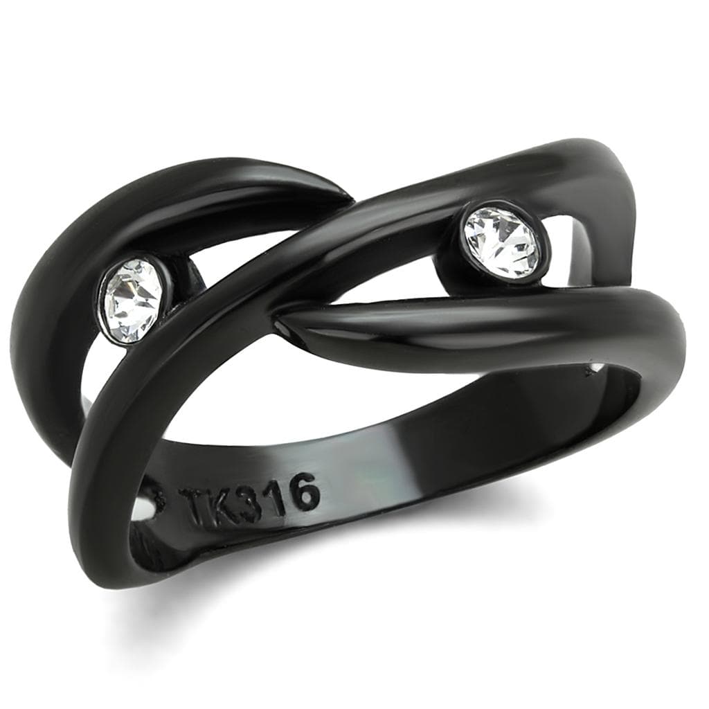 Stainless Steel Black IP CZ Bezel Crossover Wave Ring