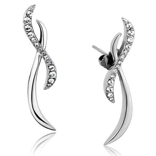 Stainless Steel CZ Vine Leaf Twist Earrings