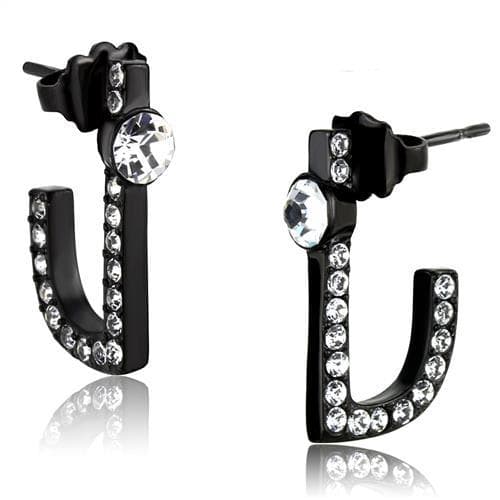 Stainless Steel Black IP CZ J Hoop Square Earrings