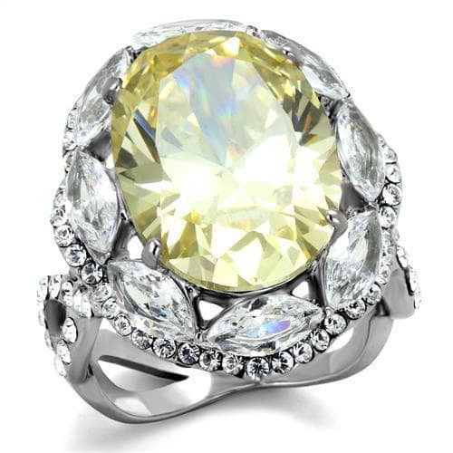 Stainless Steel Yellow Canary Oval CZ Marquise Halo Cocktail Ring