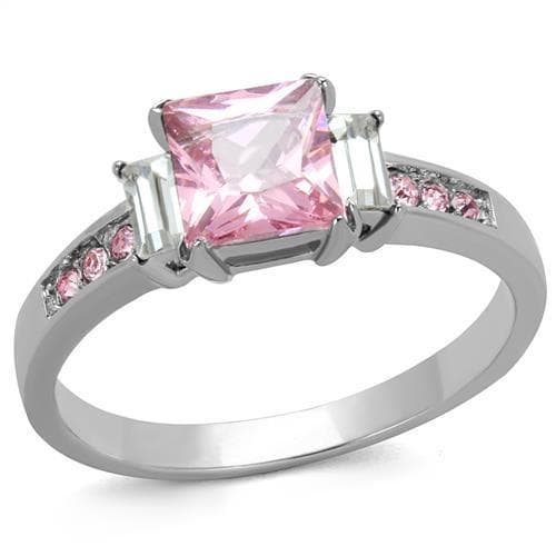 Stainless Steel Pink Princess CZ Baguette Pink Channel Ring