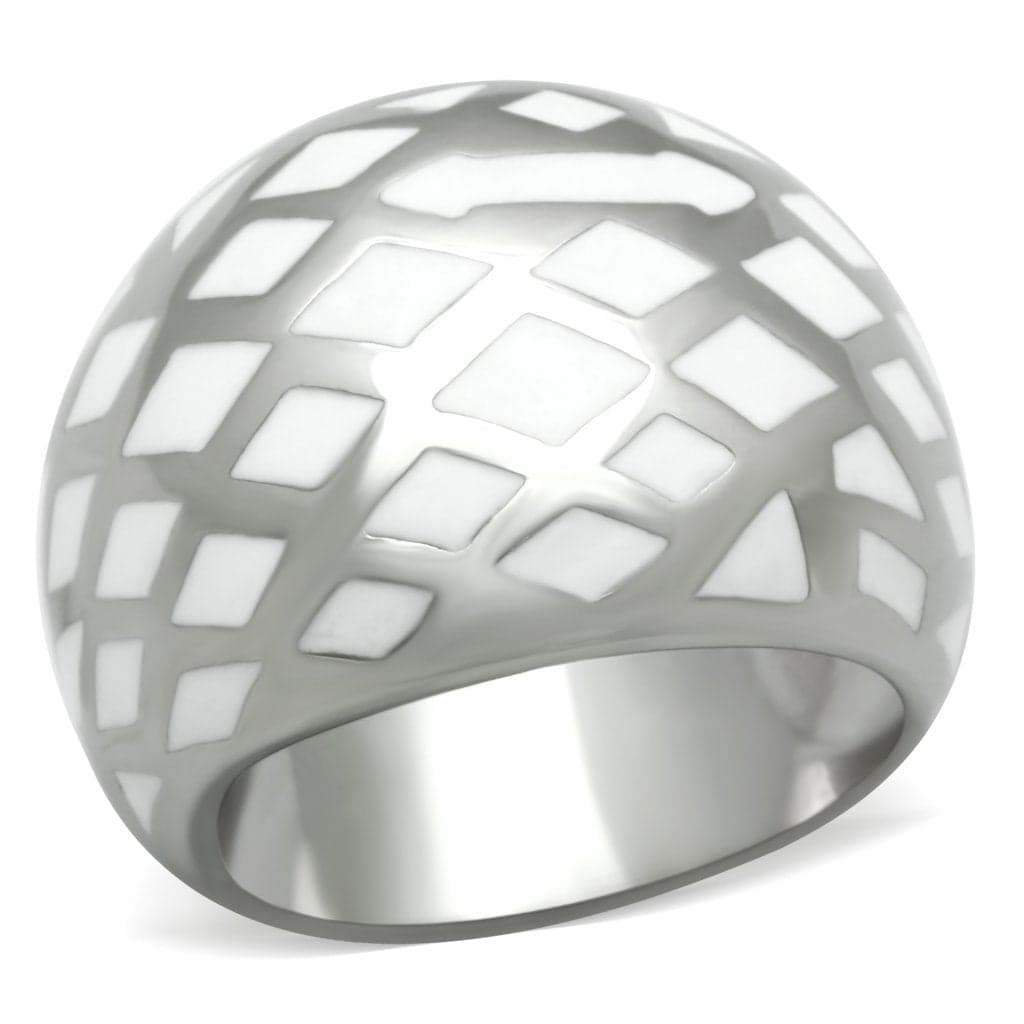 Stainless Steel White Lattice Grid Dome Cocktail Ring