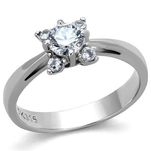 Stainless Steel CZ Round Triple Cluster Open Ring