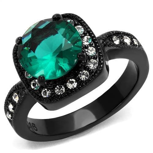 Stainless Steel Emerald Halo Wide Ring Emerald
