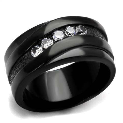 Stainless Steel Black IP CZ Channel Spinner Wide Band Ring
