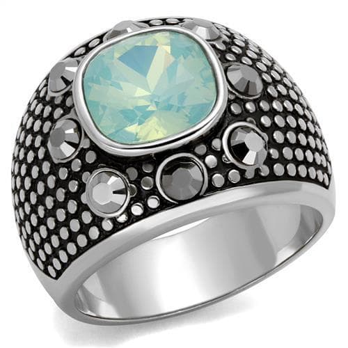 Stainless Steel Turquoise Opal Round Dotted Dome Ring