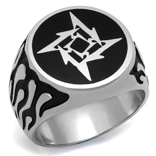 Stainless Steel Black Enamel Tribal Star Geometric Signet Ring