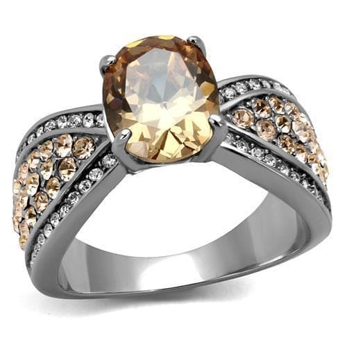Stainless Steel Champagne Topaz Oval CZ Pave Split Shank Ring