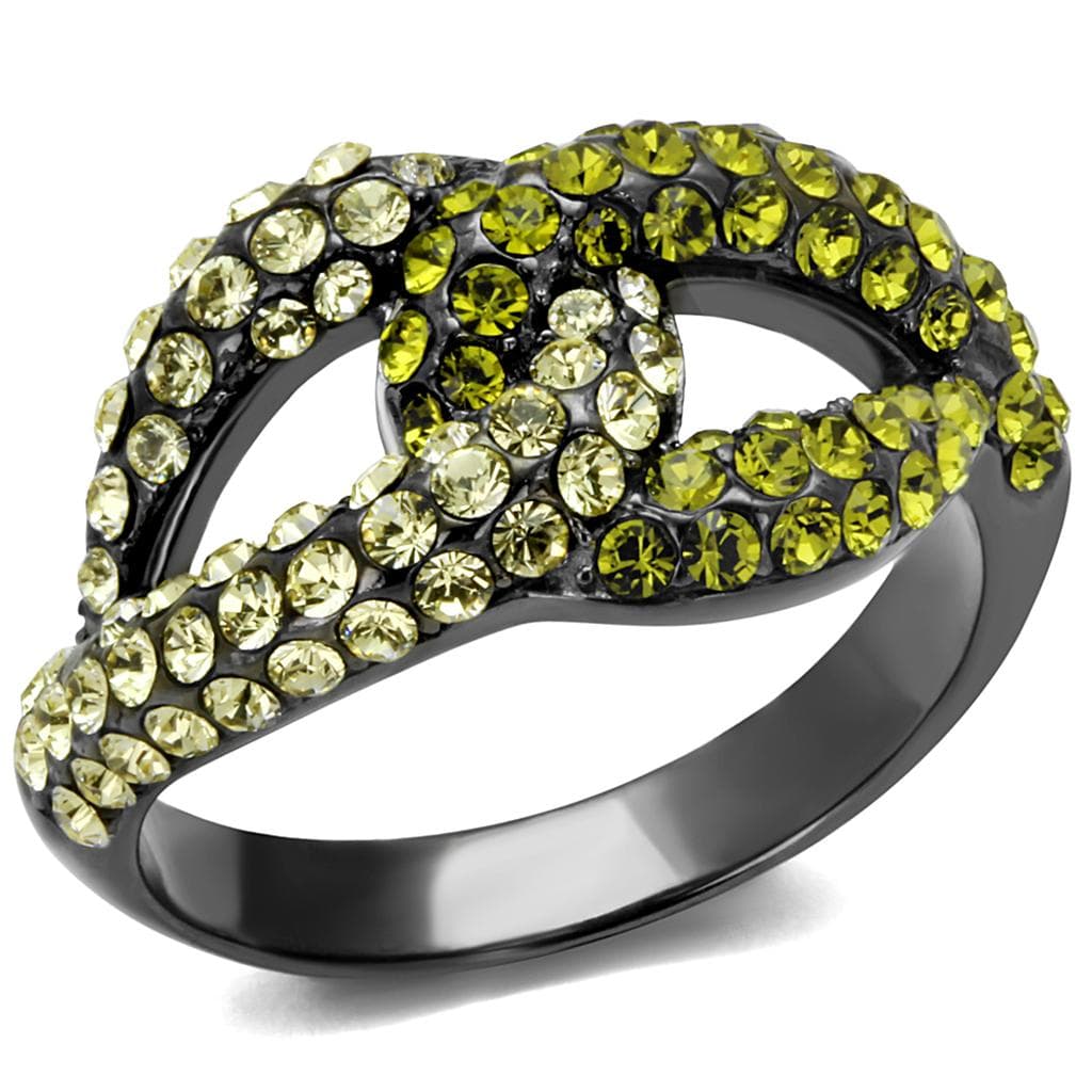 Stainless Steel Black IP Olive Green CZ Pave Loop Ring