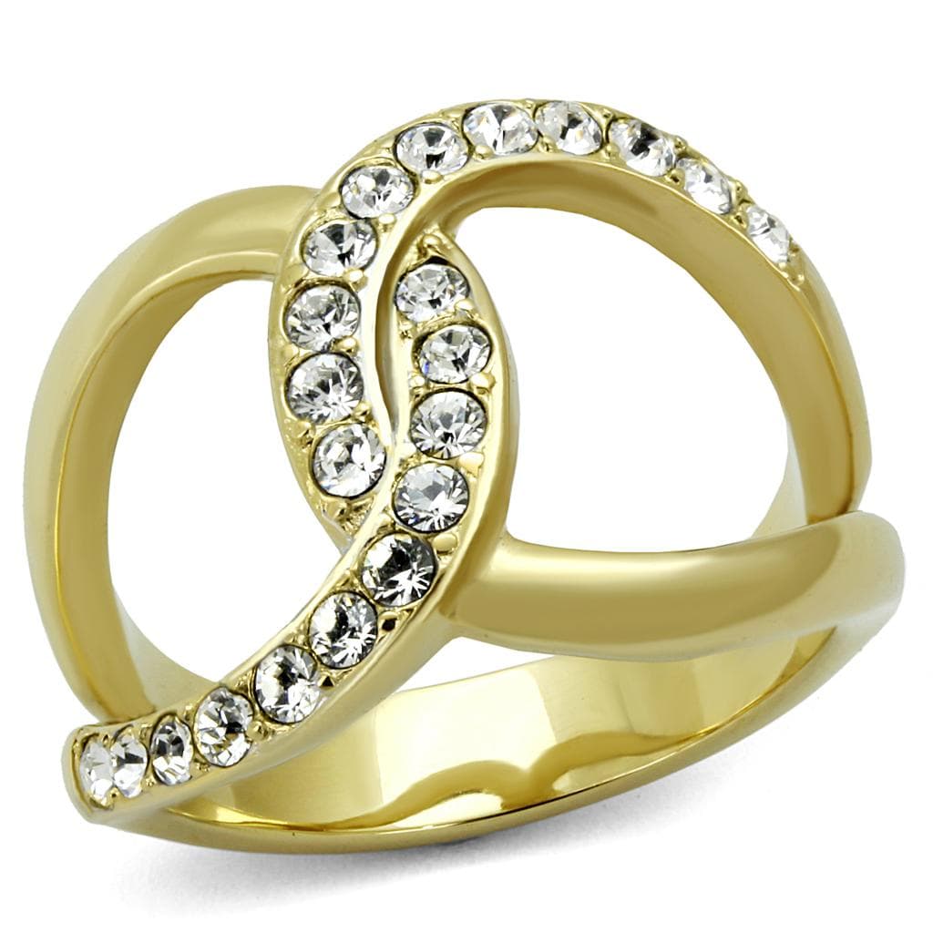 Stainless Steel Gold IP CZ Pave Interlocking Loop Ring