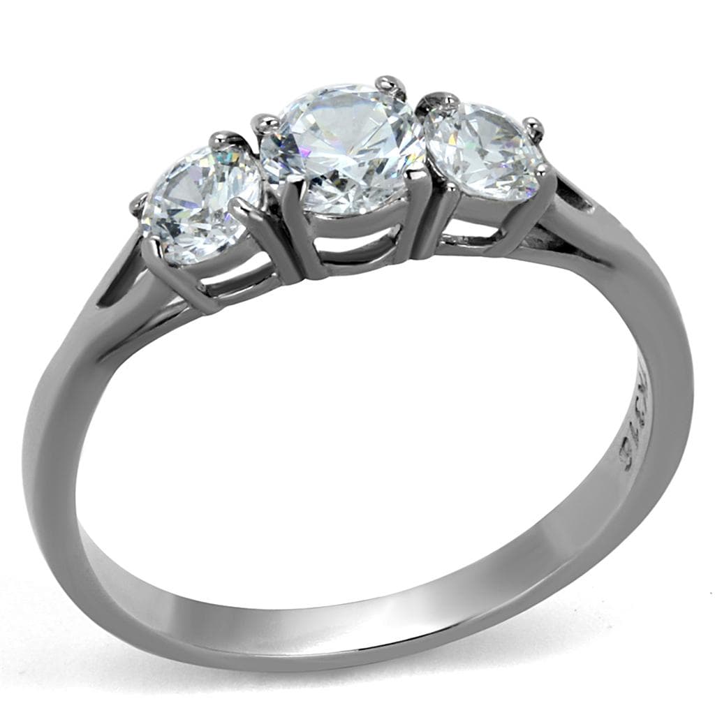 Stainless Steel CZ Three Stone Side Accent Ring