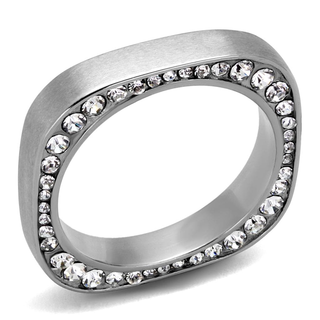 Stainless Steel CZ Square Open Frame Channel Ring