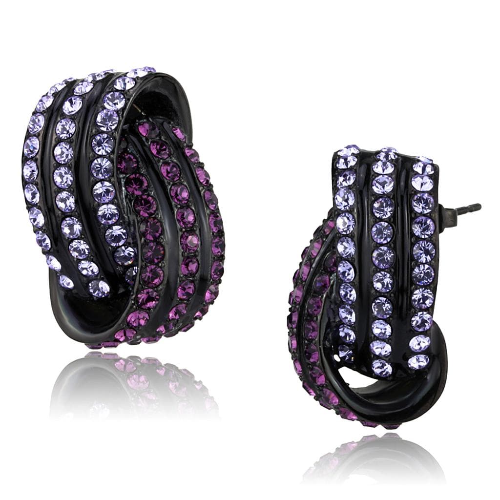 Stainless Steel Black IP Purple Lavender CZ Swirl Huggie Earrings