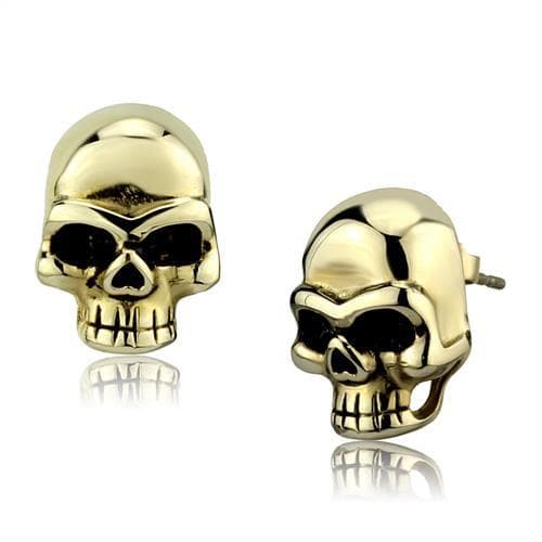 Stainless Steel Gold IP Skull Stud Earrings