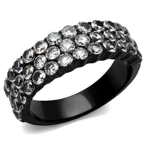 Stainless Steel Black IP CZ Multi Row Pave Dome Ring