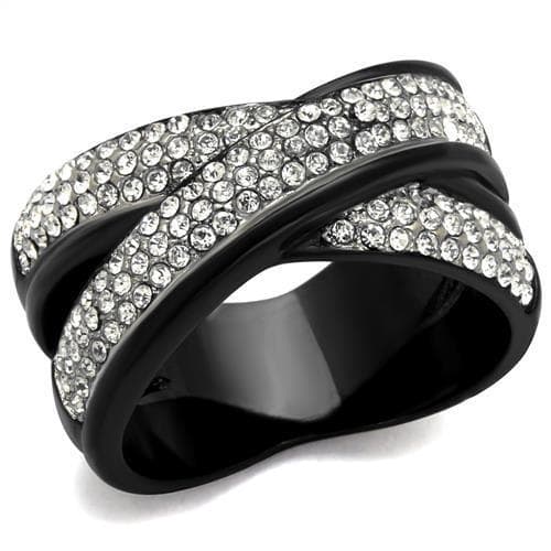 Stainless Steel Black IP CZ Pave Crossover Wide Ring