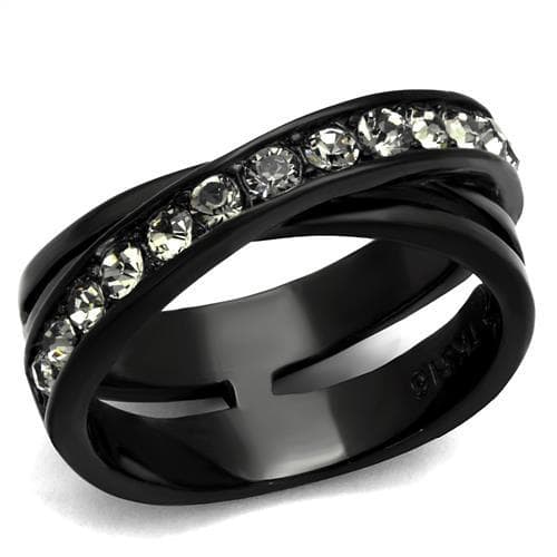 Stainless Steel Black IP CZ Channel Crossover Ring