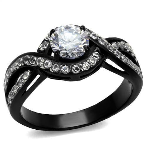 Stainless Steel Black IP CZ Round Halo Split Shank Ring
