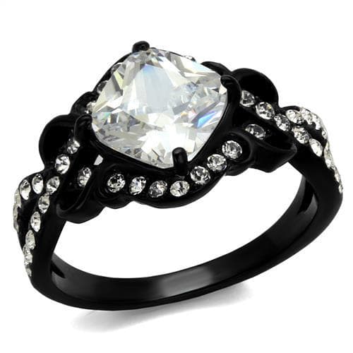 Stainless Steel CZ Cushion Halo Black Bridal