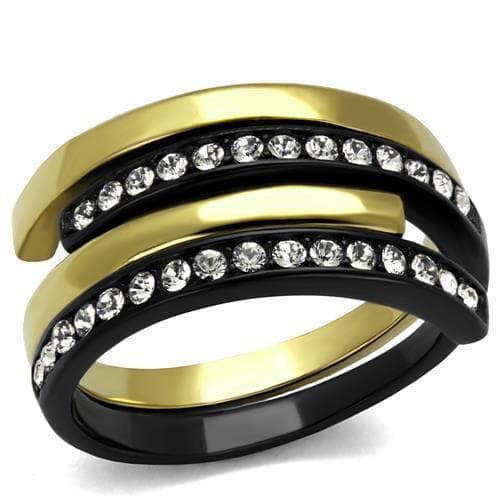Stainless Steel Three Tone Gold Black Silver CZ Channel Ring
