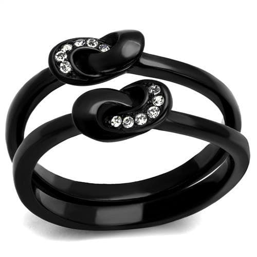 Stainless Steel Black IP CZ Swirl Bypass Open Ring