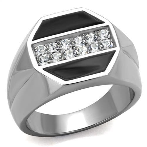 Stainless Steel CZ Octagon Bezel Channel Mens Signet Ring