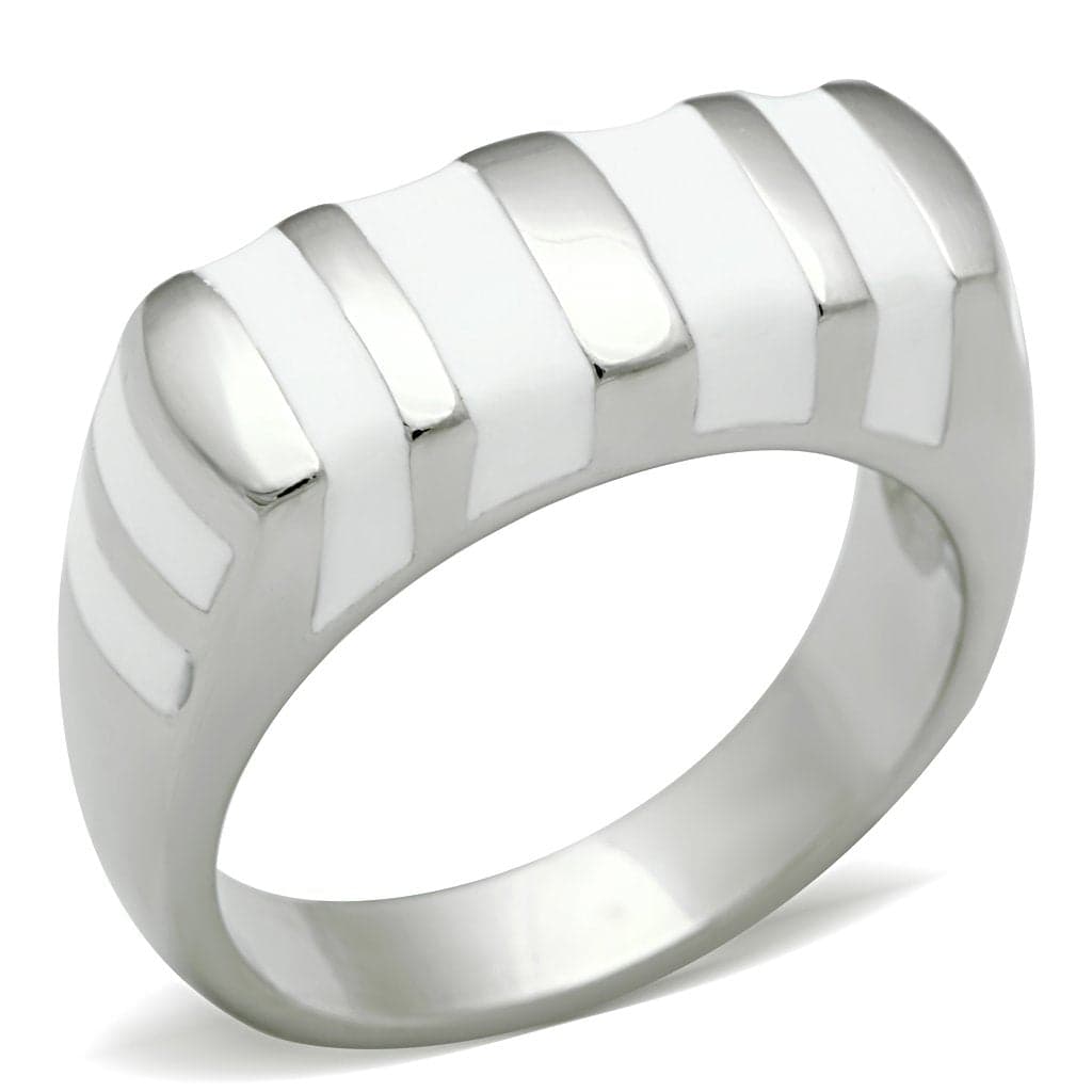 Stainless Steel Polished Ribbed Wide Flat Top Ring