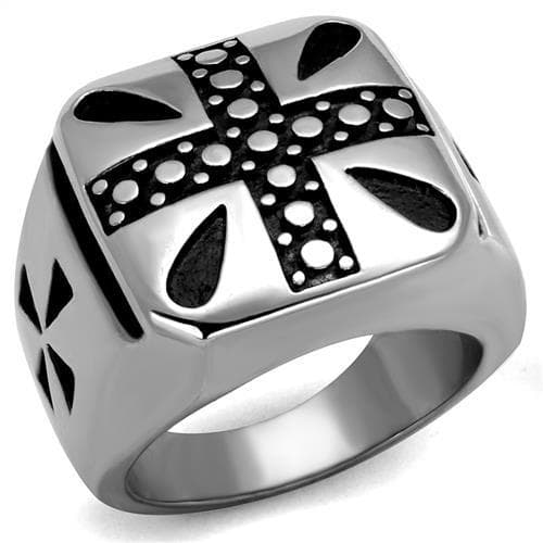 Stainless Steel Iron Cross Dotted Cutout Square Signet Ring