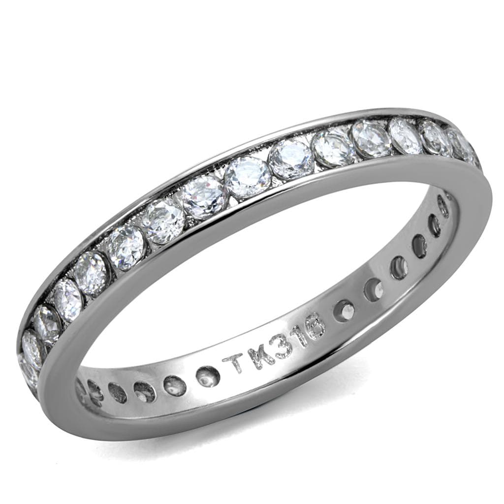 Stainless Steel CZ Round Channel Eternity Ring