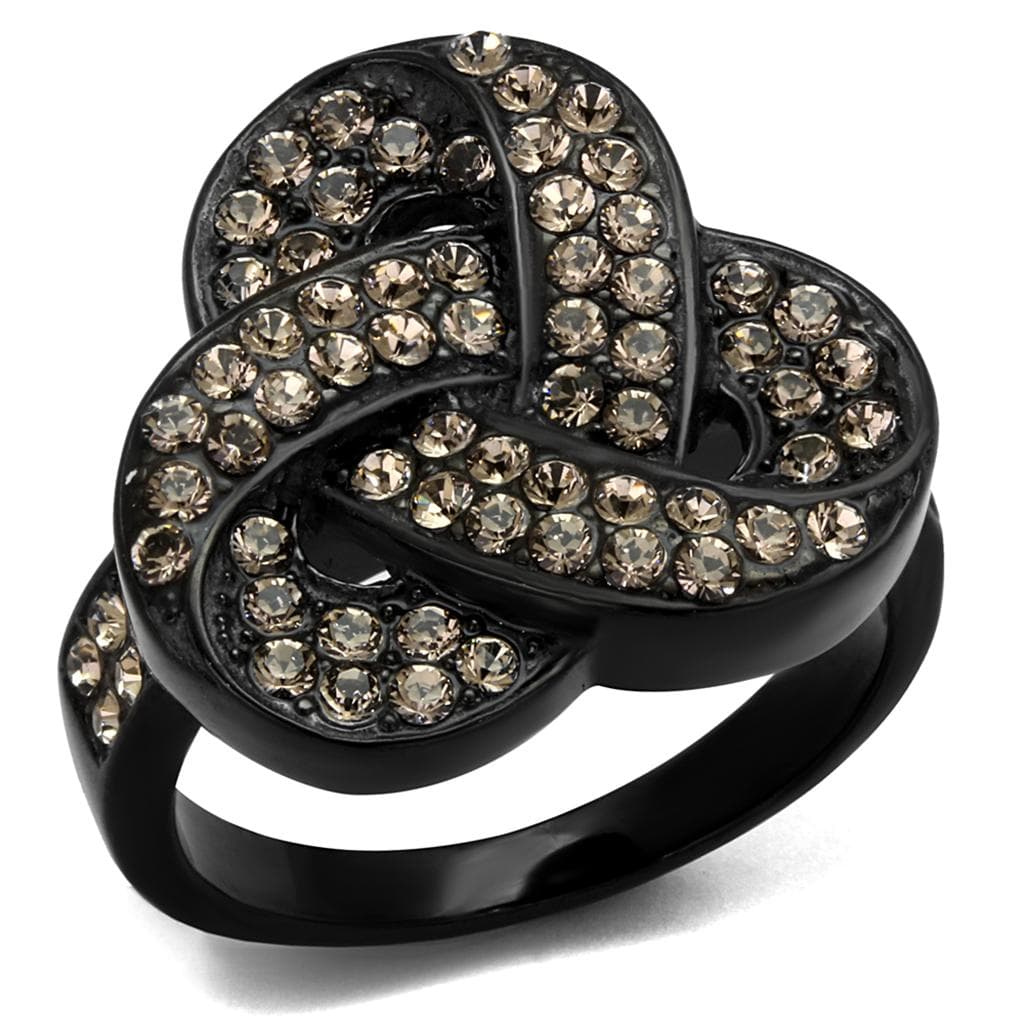 Stainless Steel Black IP Champagne CZ Knot Pave Ring