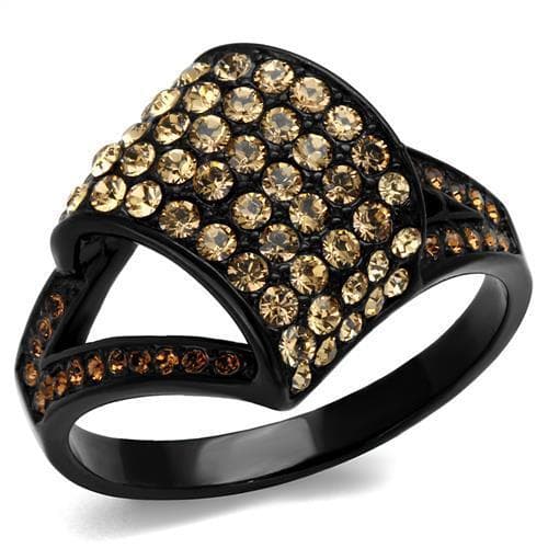 Stainless Steel Black IP Champagne CZ Cushion Pave Signet Ring