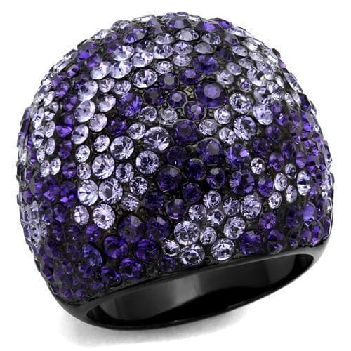 Stainless Steel Black IP Purple Tanzanite Crystal Pave Dome Ring