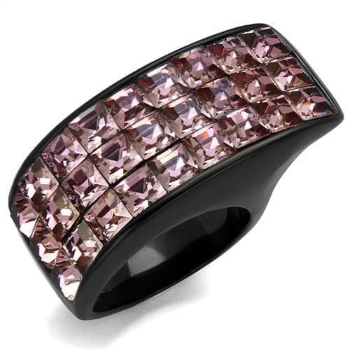 Stainless Steel Black IP Pink Crystal Princess Channel Wide Ring