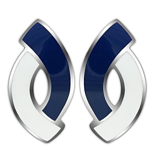 Stainless Steel Navy Blue Enamel Teardrop Twist Earrings