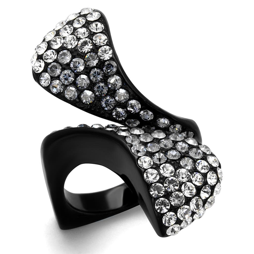 Stainless Steel Black IP CZ Pave Twist Bypass Wide Ring