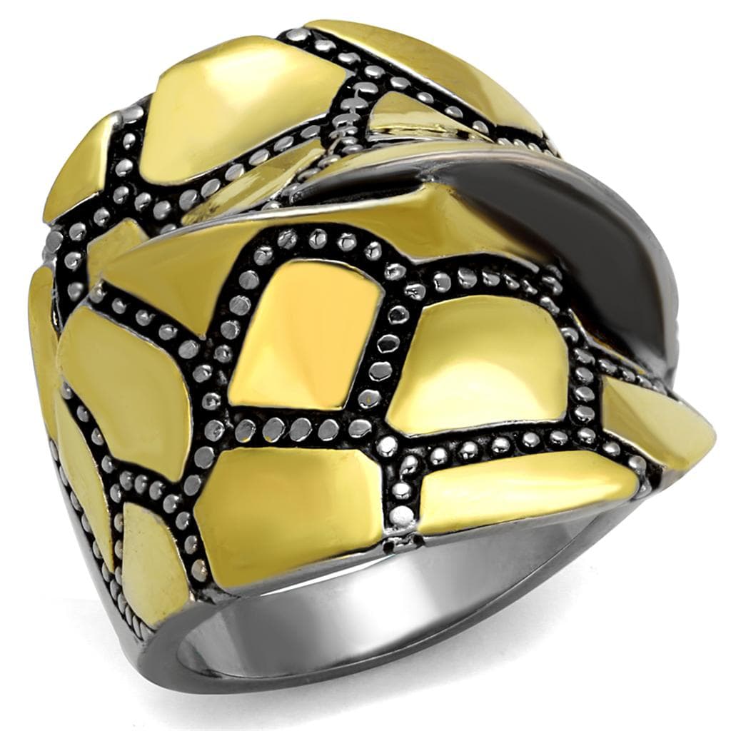 Stainless Steel Gold IP Black CZ Mosaic Web Dome Ring