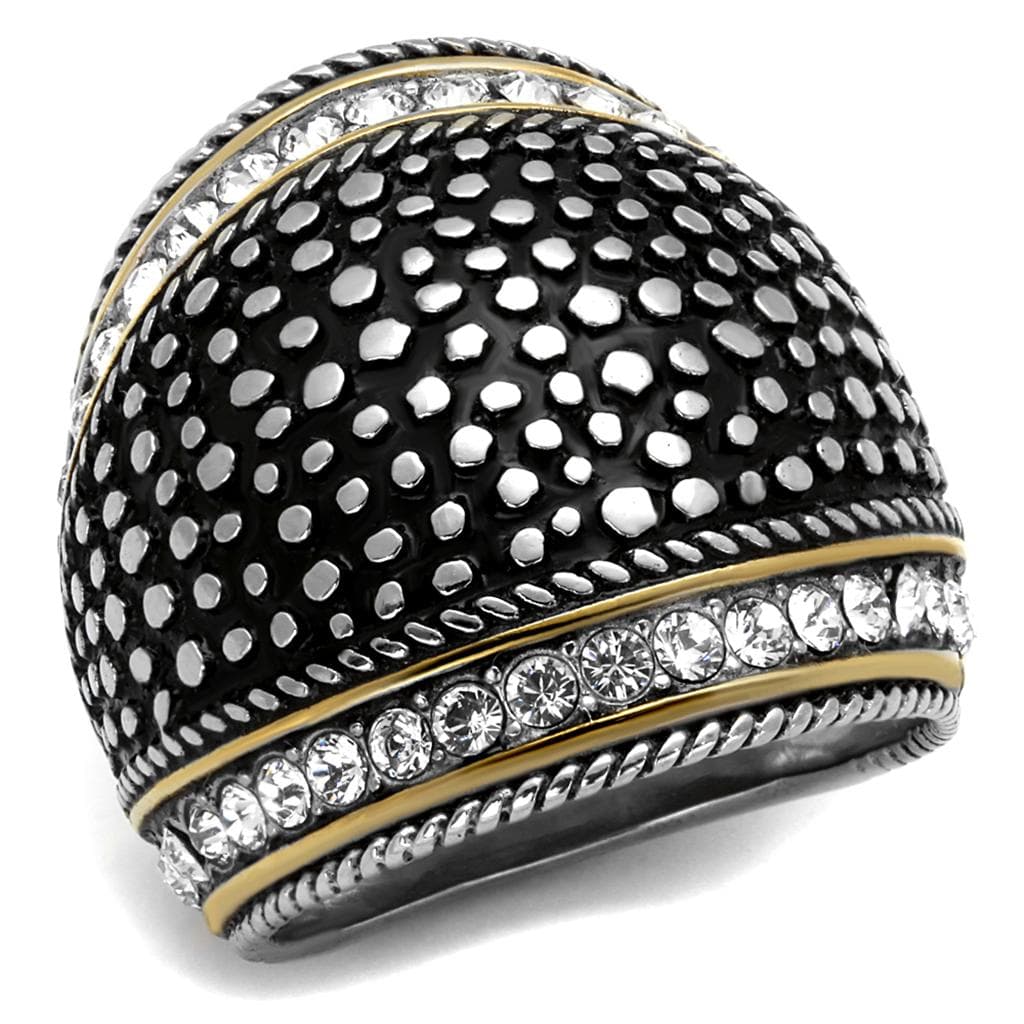 Stainless Steel Black IP Studded Dot CZ Channel Dome Wide Ring