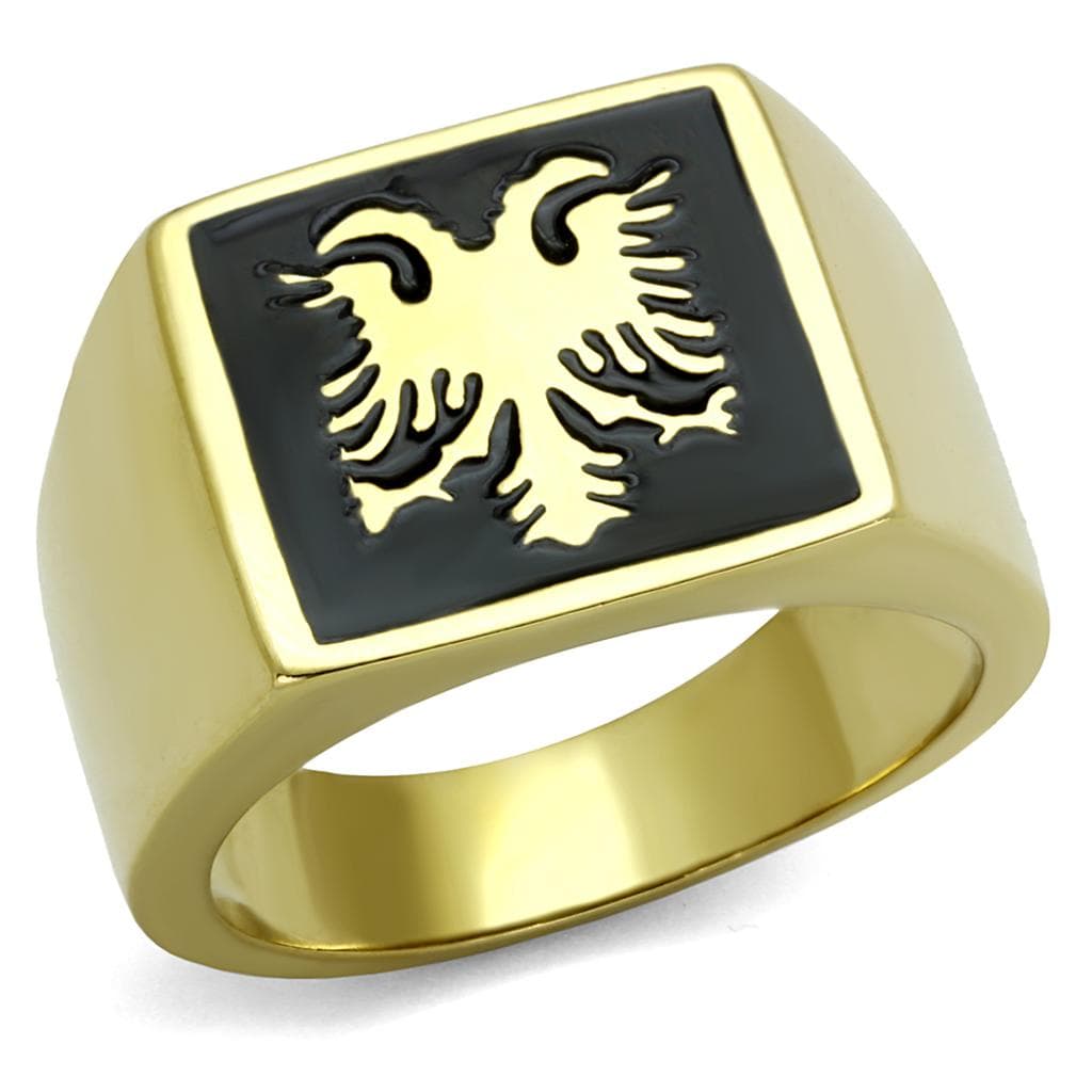 Stainless Steel Gold IP Double Headed Eagle Enamel Signet Ring