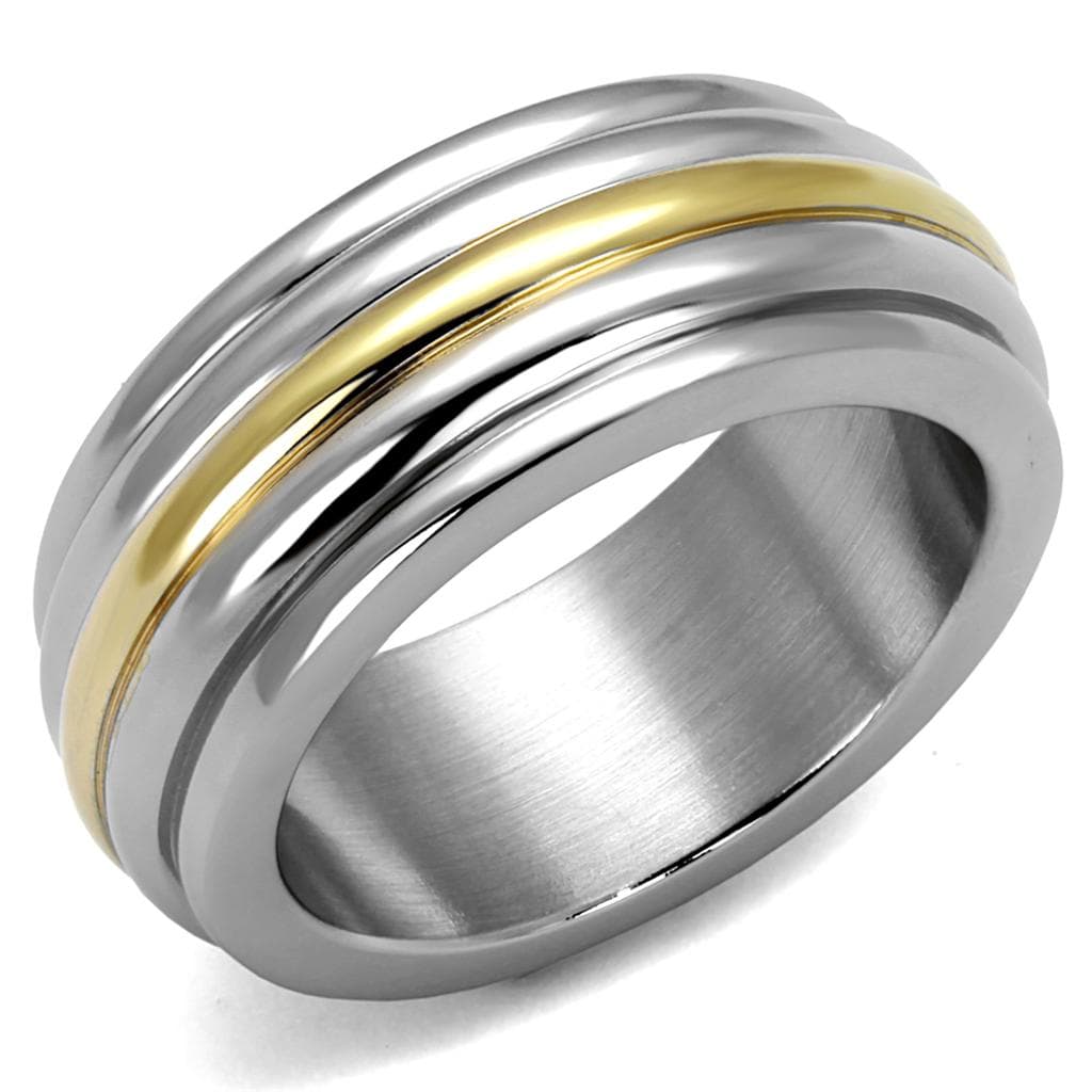 Stainless Steel Two Tone Gold Silver Multi Groove Spinner Ring