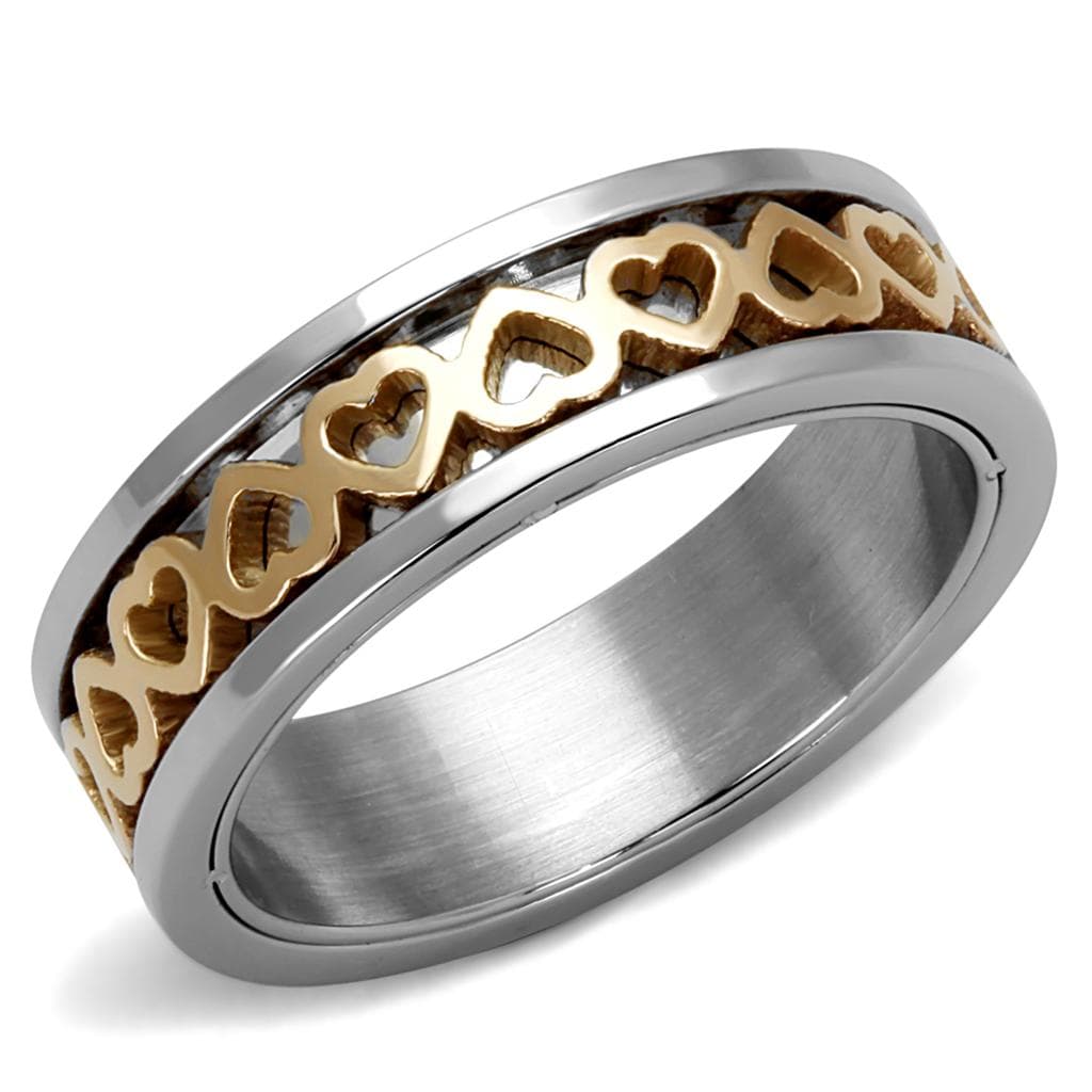 Stainless Steel Rose Gold IP Heart Chain Inlay Spinner Ring