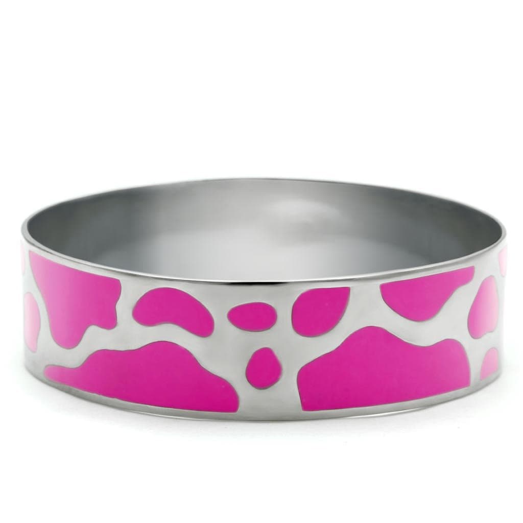 Stainless Steel Pink Enamel Cow Print Bracelet