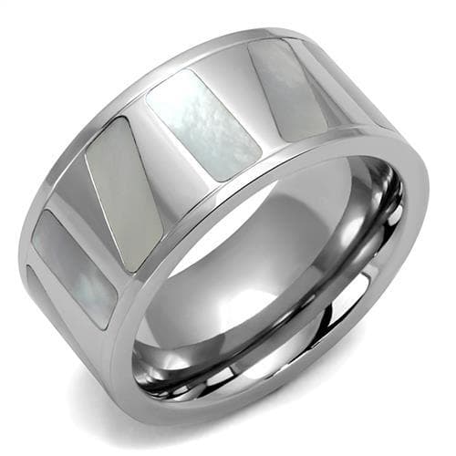 Stainless Steel Polished Mother Of Pearl Inlay Wide Ring