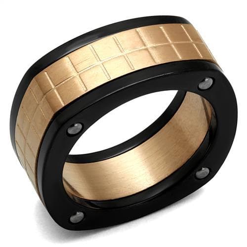 Stainless Steel Two Tone Black IP Rose Gold Screw Square Ring