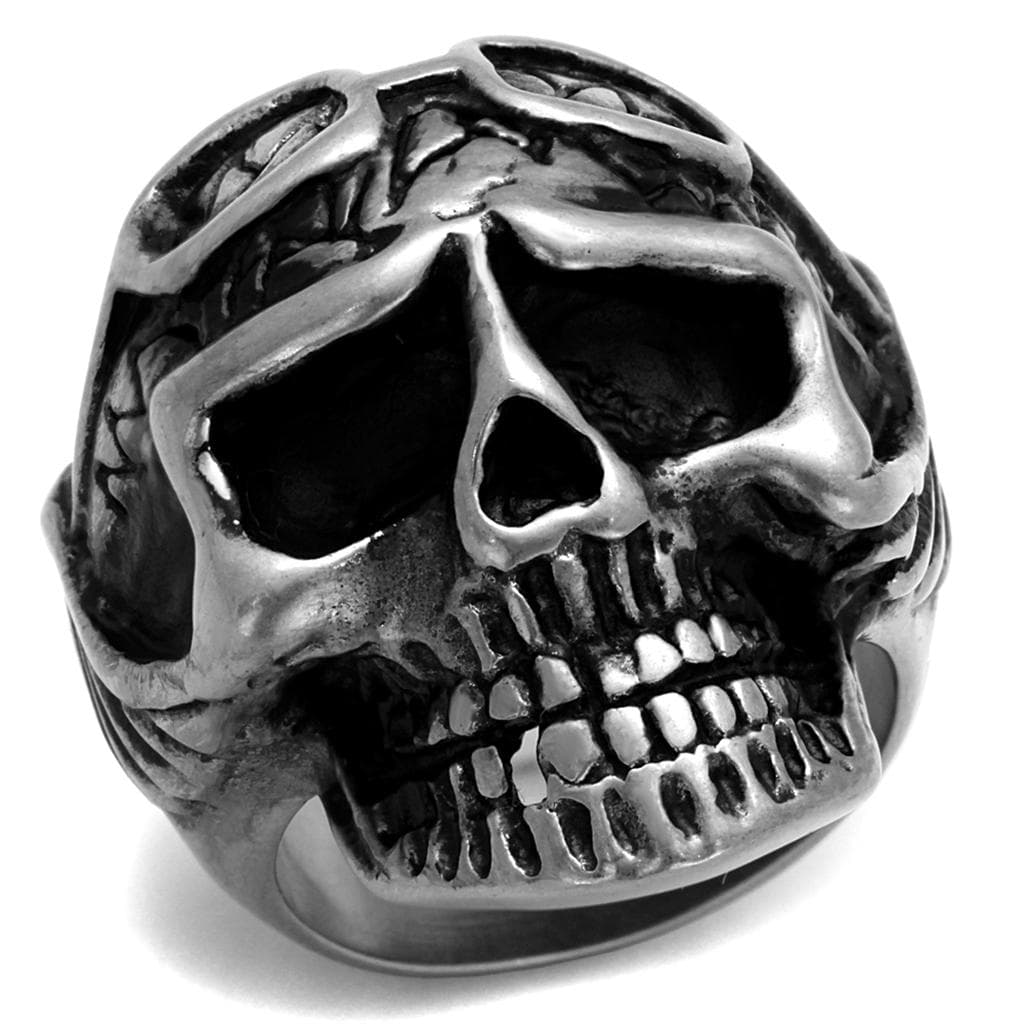 Stainless Steel Antiqued Skull Large Dome Ring