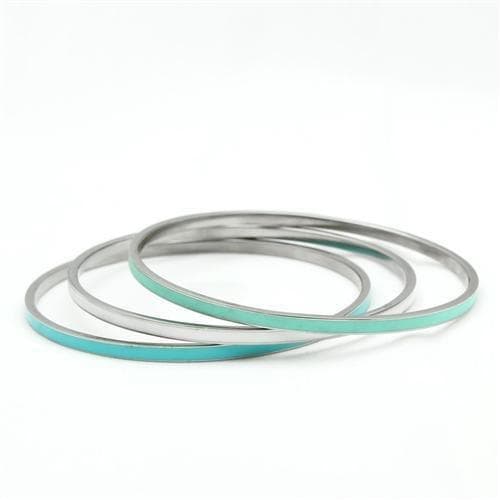 Stainless Steel Polished Thin Stackable Set Teal Accent Bracelet