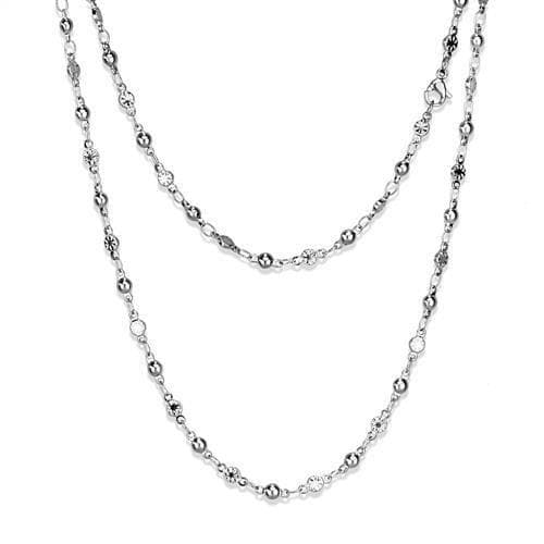 Stainless Steel Silver Mirror Bead Station Necklace