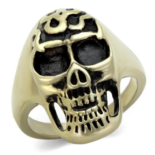 Stainless Steel Antiqued Brass Skull Flame Crown Ring