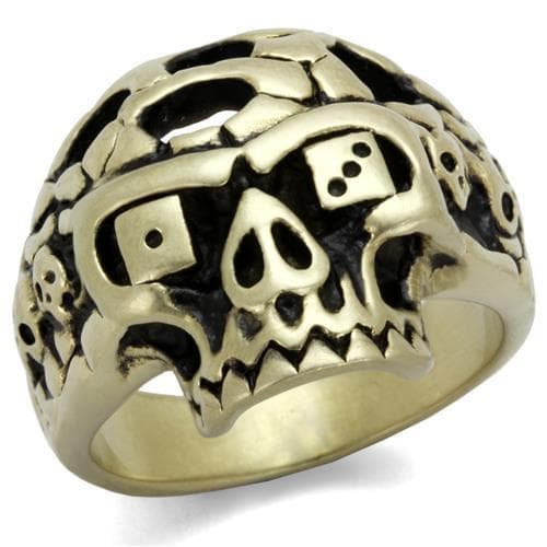 Stainless Steel Antiqued Brass Skull Dice Gambling Ring