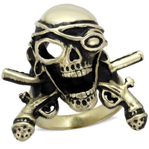 Stainless Steel Antiqued Brass Skull Pirate Swords Ring