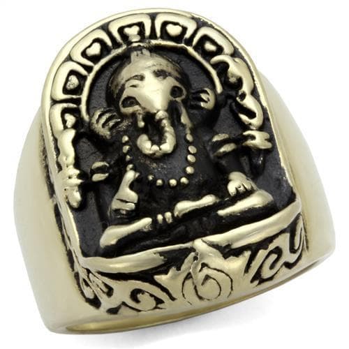 Stainless Steel Antiqued Brass Ganesh Elephant Hindu Ring